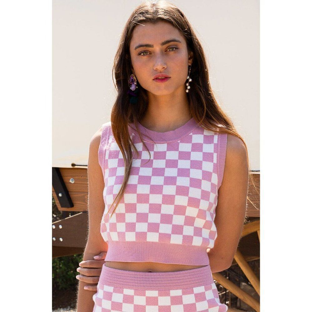 POL CLOTHING Pink and Cream Multi Check Checkered Skater Shirt YST131 NEW
